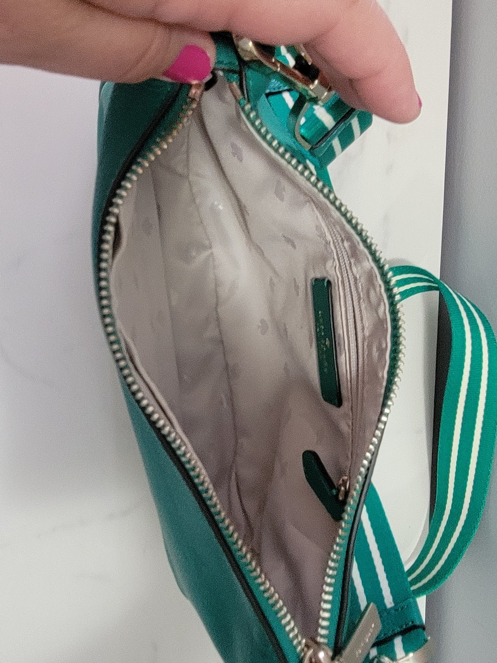 Kate Spade Teal Pebbled Leather Crossbody with Striped Strap - Picture 7 of 10